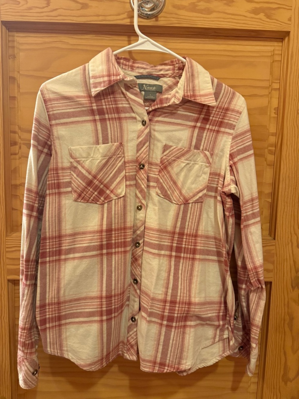 Natural Reflections Men’s Plaid Button-Down Shirt - Pink/Cream